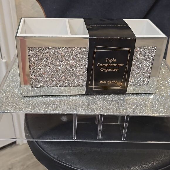At Home Crushed Diamond Mirrored Triple Compartment Organizer - Picture 11 of 11